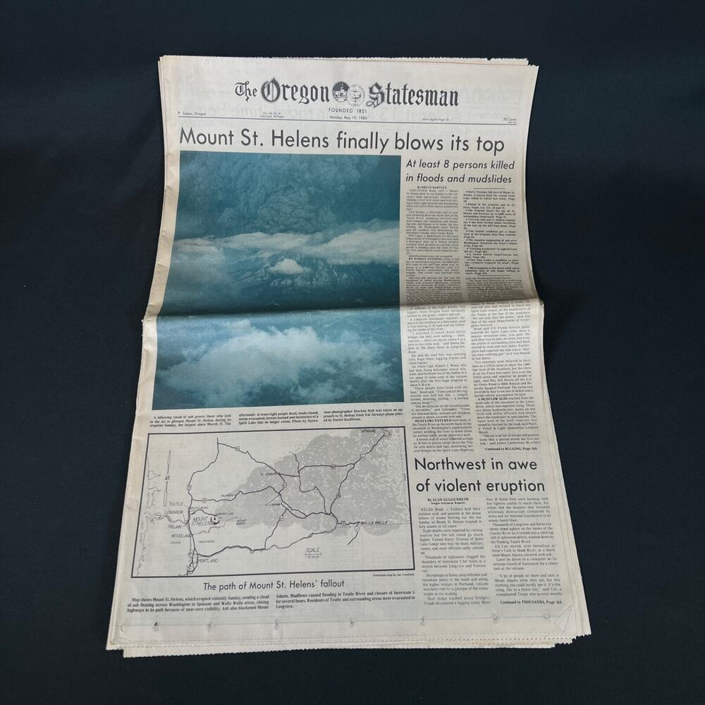 1980 may 19 “Mount St. Helens finally blows its top” the Oregon newspaper